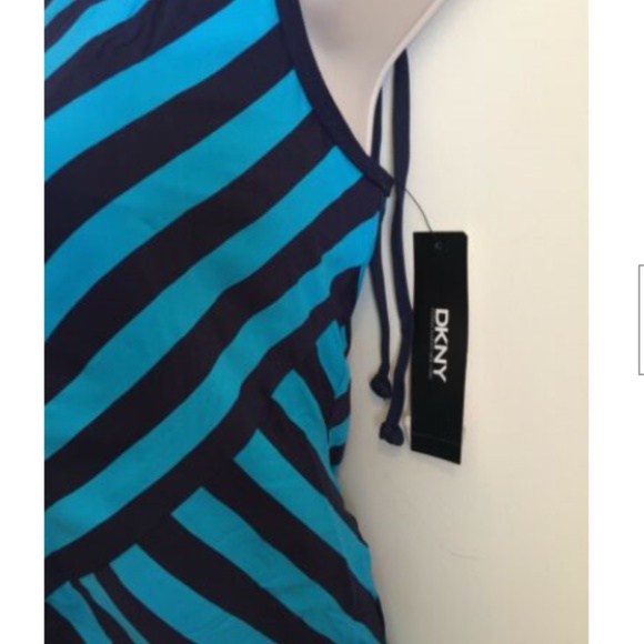 DKNY Womens Tankini Swimsuit Blue And Black Stripe - Picture 2 of 4